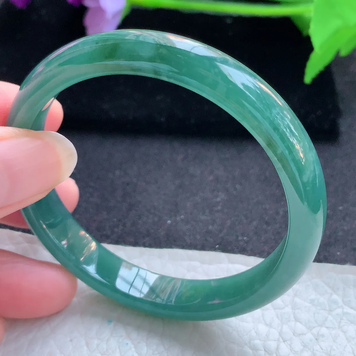 ll自然光54.5*10*6.3平安镯 天然翡翠A货玉手镯蓝韵秀气宽边玉手环