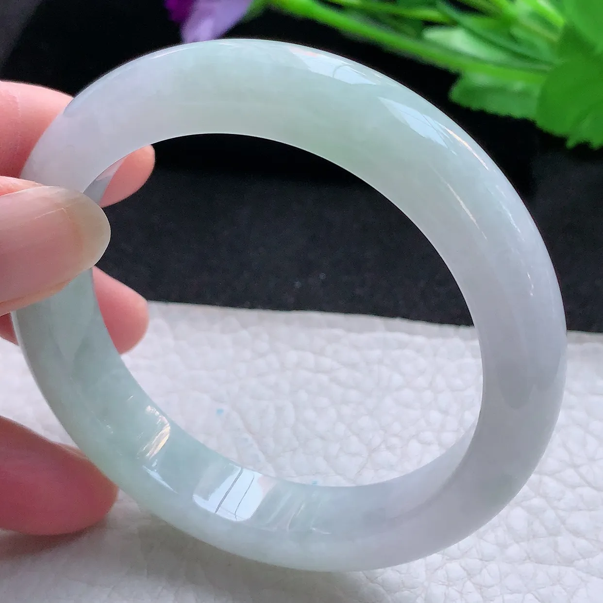 hy自然光56*12.3*8.6平安镯 天然翡翠A货玉手镯清秀宽边玉手环