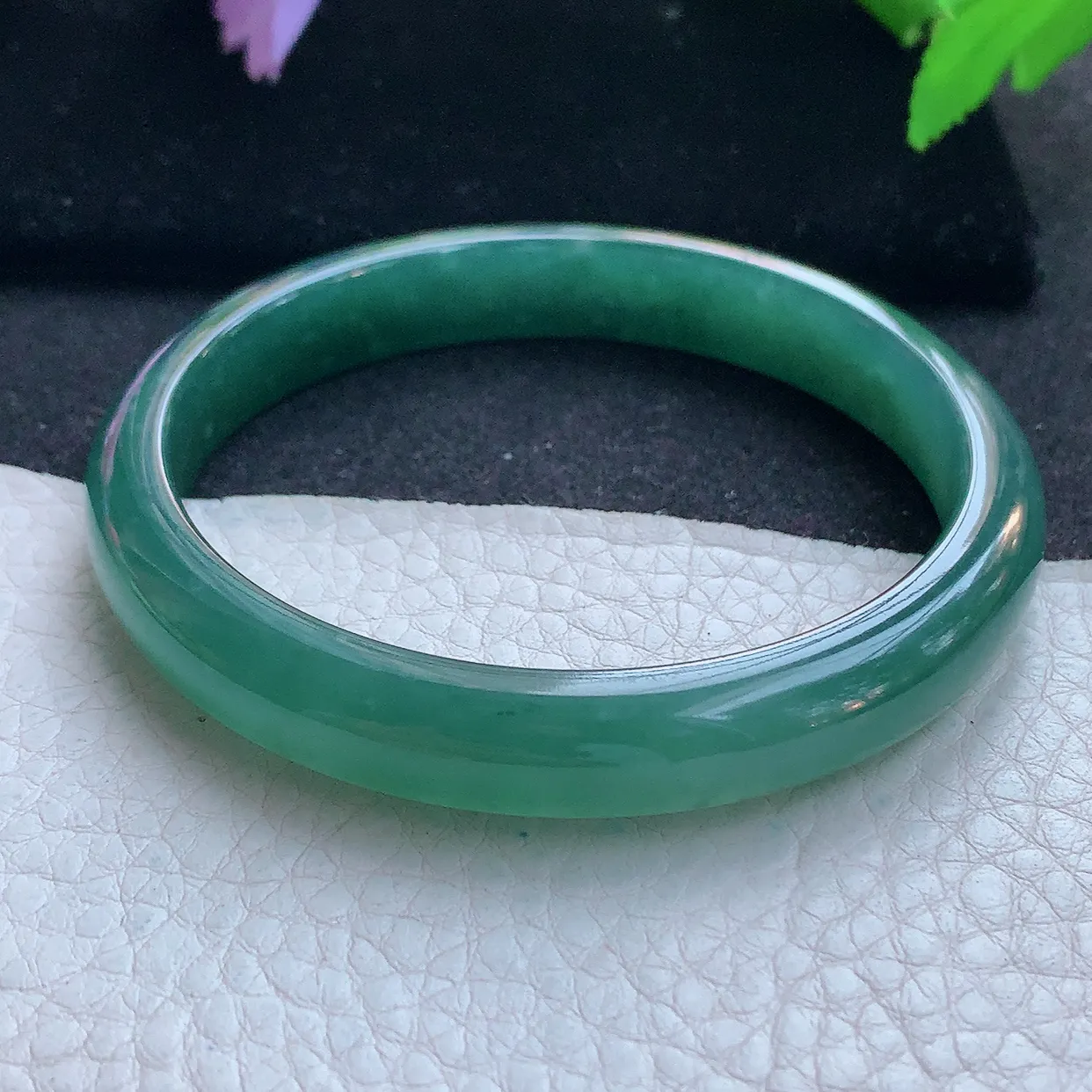 ll自然光59.5*10.2*7平安镯 天然翡翠A货玉手镯冰蓝秀气宽边玉手环