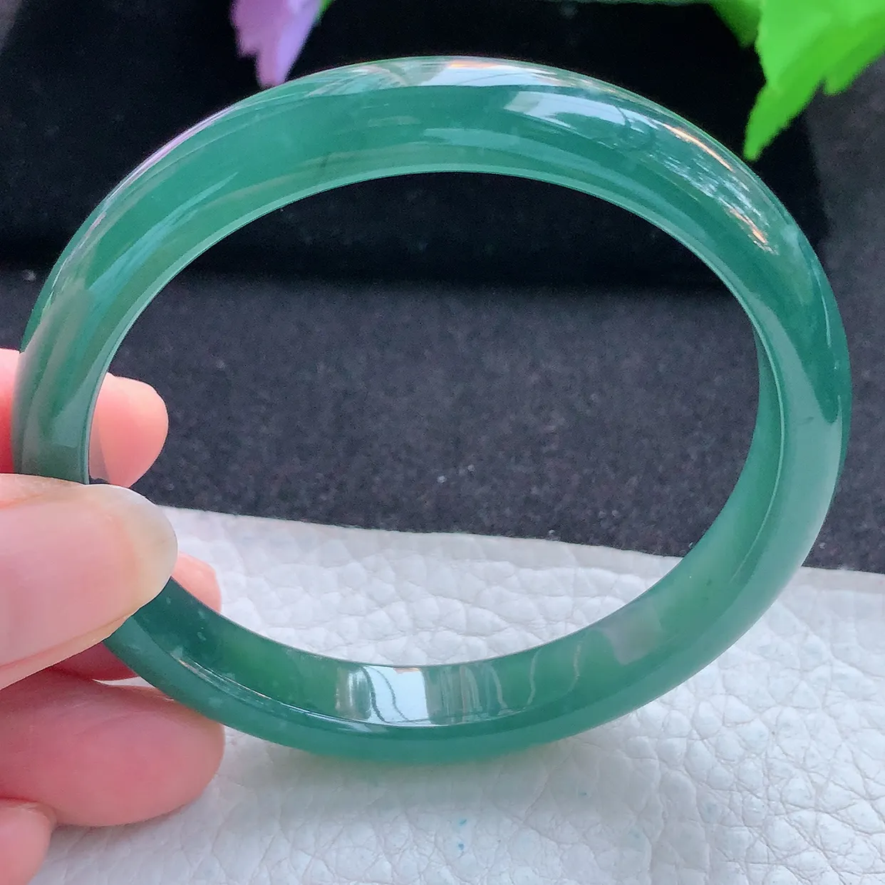 ll自然光58.5*10*7平安镯 天然翡翠A货玉手镯冰润蓝韵秀气宽边玉手环