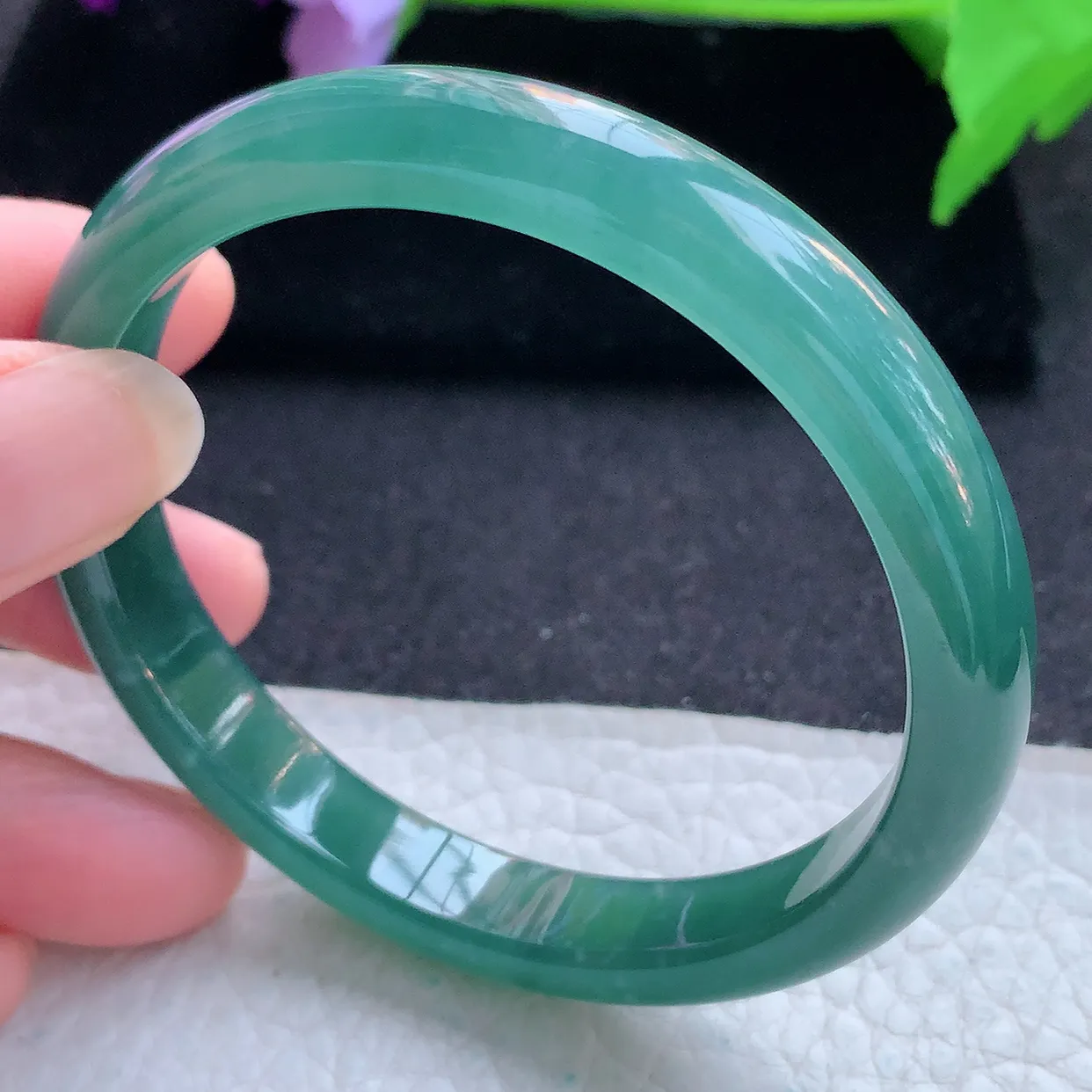 ll自然光58.5*10*7平安镯 天然翡翠A货玉手镯冰润蓝韵秀气宽边玉手环