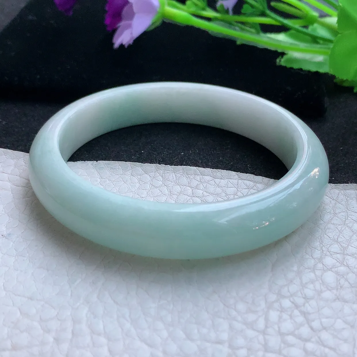 nr自然光59*12.8*9平安镯 天然翡翠A货玉手镯清新清爽宽边玉手环