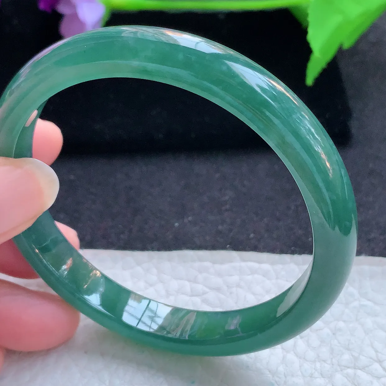 ll自然光59.5*10.2*7平安镯 天然翡翠A货玉手镯冰蓝秀气宽边玉手环