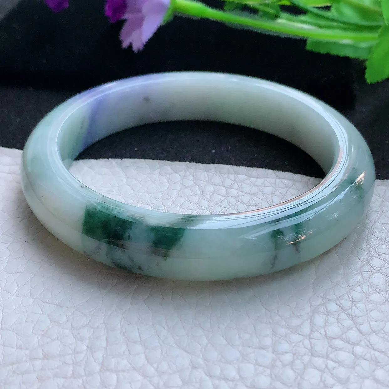 nr大圈口62*12.5*9.3平安镯 天然翡翠A货玉手镯飘花厚装宽边玉手环