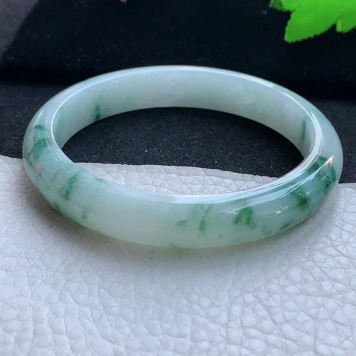ll大圈口62.5*11.8*8.5平安镯 天然翡翠A货玉手镯飘花宽边玉手环