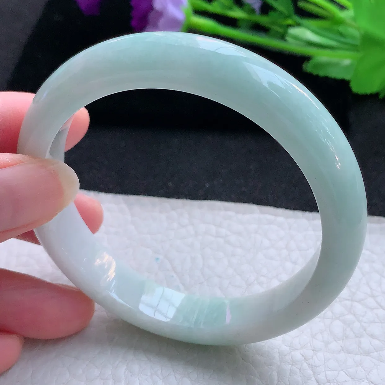 nr自然光59*12.8*9平安镯 天然翡翠A货玉手镯清新清爽宽边玉手环