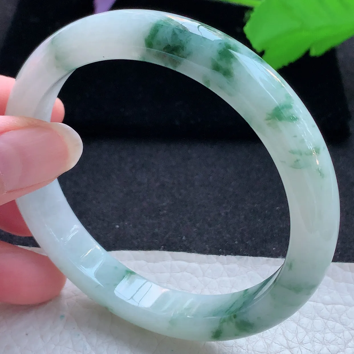 ll大圈口62.5*11.8*8.5平安镯 天然翡翠A货玉手镯飘花宽边玉手环