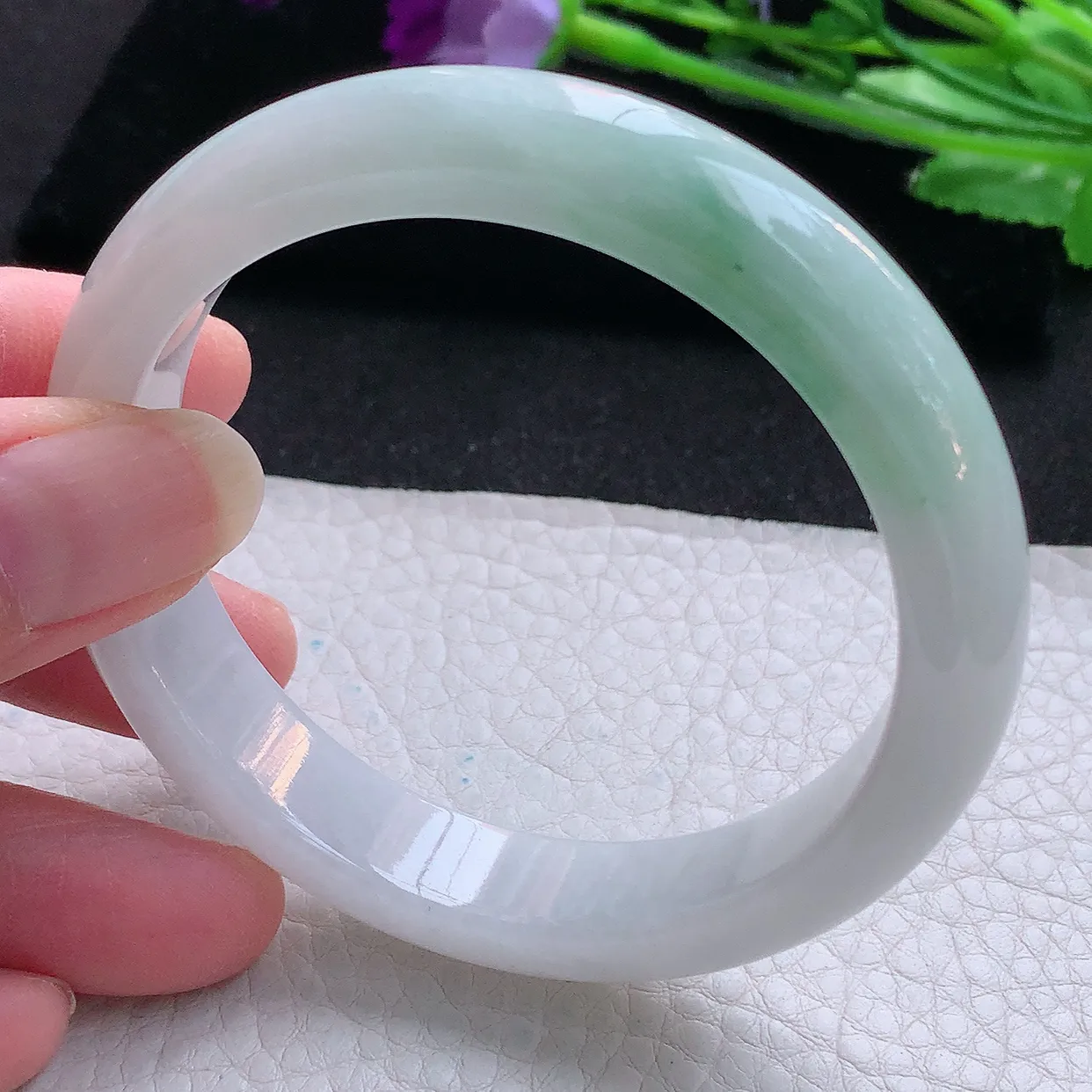 ee小圈口51*12.2*8平安镯 天然翡翠A货玉手镯清新水润宽边玉手环