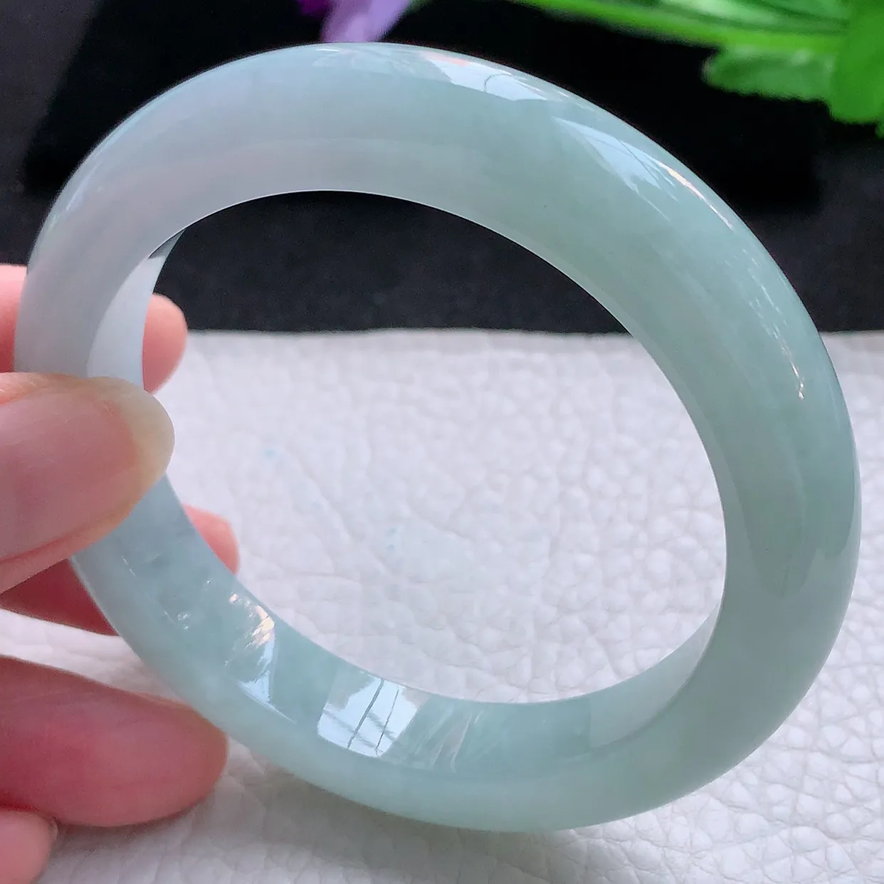 ee自然光57*11.6*9.2平安镯 天然翡翠A货玉手镯天空蓝水润宽边玉手环