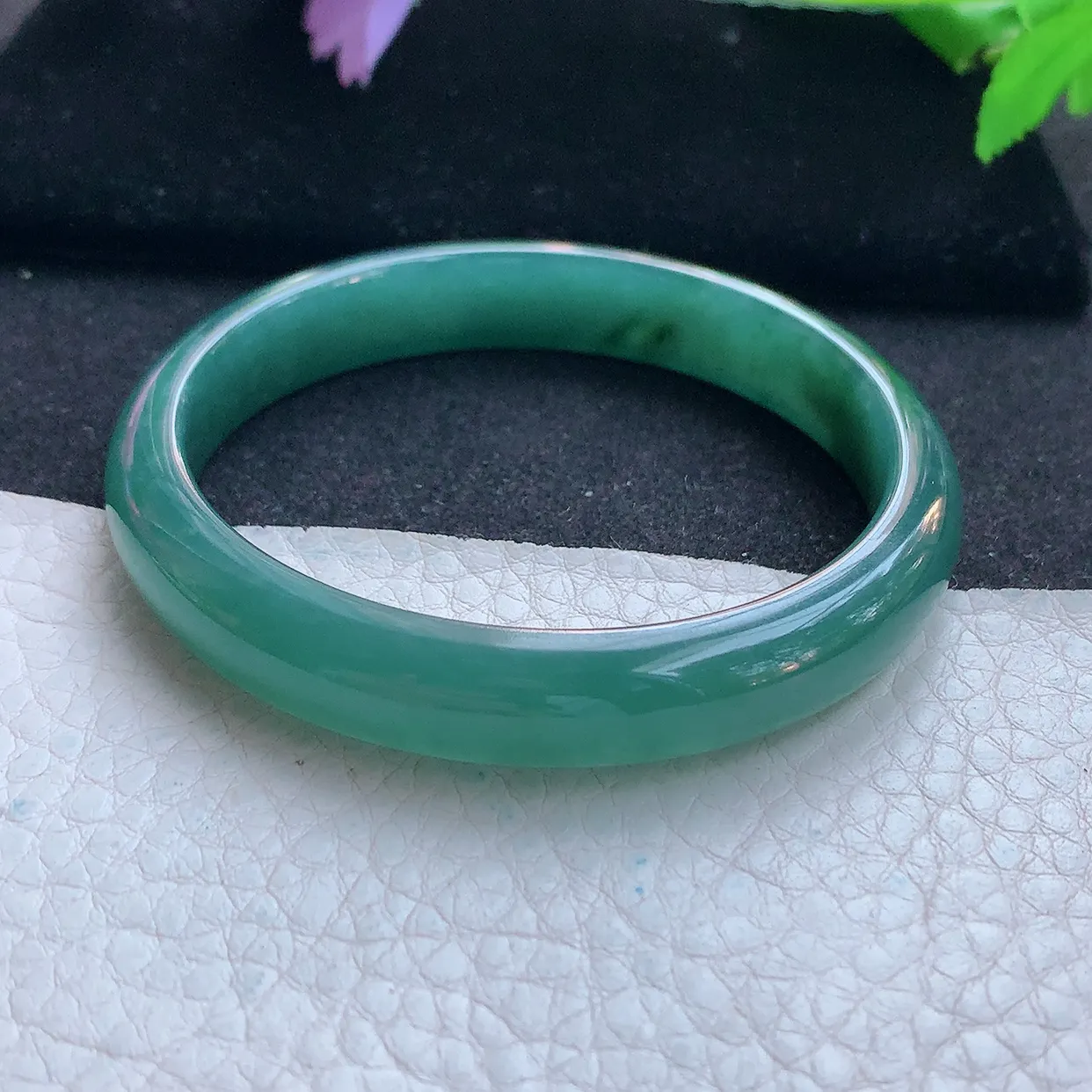 ll自然光54.5*10*6.3平安镯 天然翡翠A货玉手镯蓝韵秀气宽边玉手环