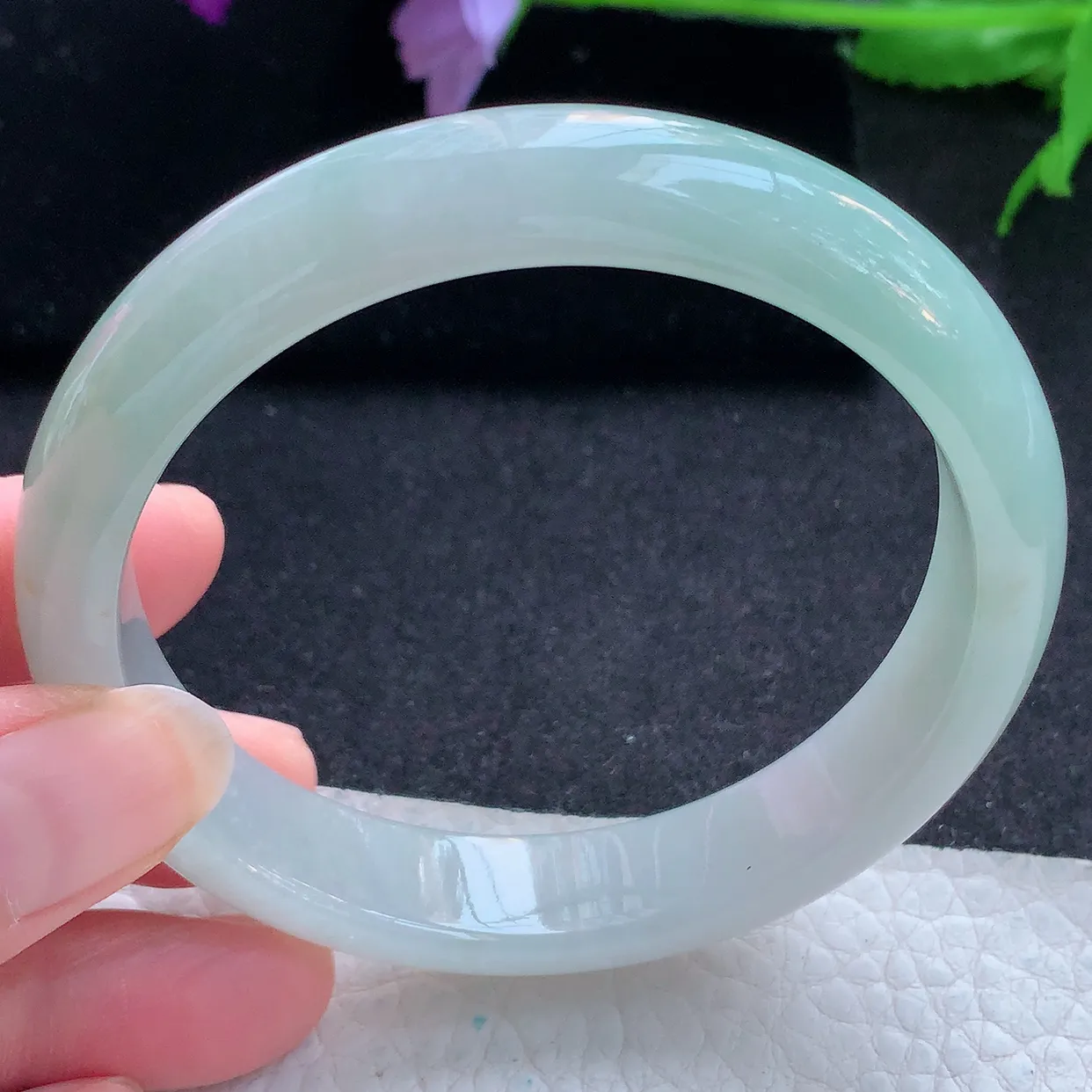 ll大圈口62*13*8平安镯 天然翡翠A货玉手镯清新晴美宽边玉手环