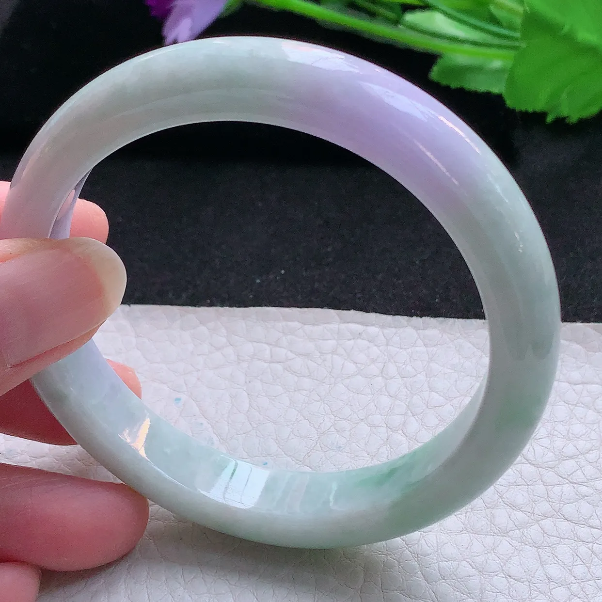 ss大圈口60*11.8*8.2平安镯 天然翡翠A货玉手镯春带彩清秀宽边玉手环