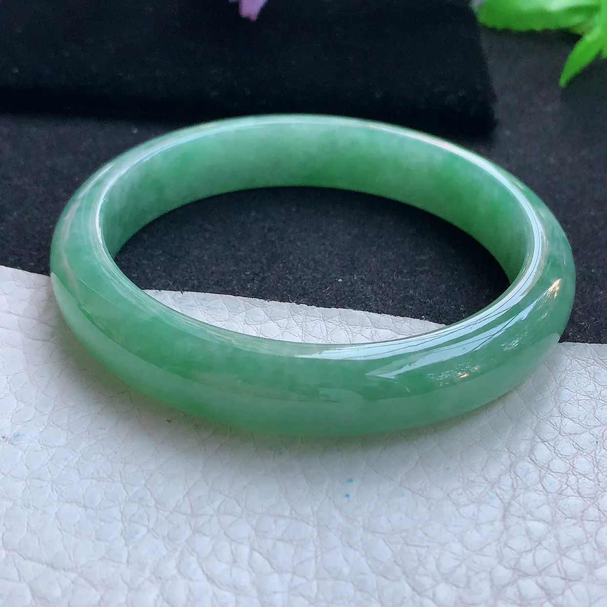 ll大圈口59.8*12*7.,平安镯 天然翡翠A货玉手镯满绿水润宽边玉手环