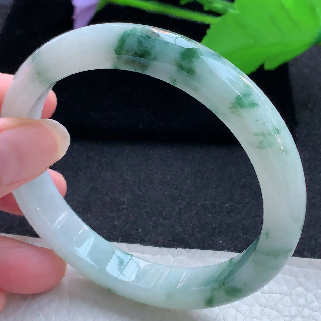 ll大圈口62.5*11.8*8.5平安镯 天然翡翠A货玉手镯飘花宽边玉手环