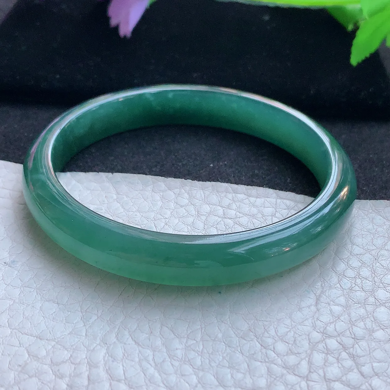 ll自然光59.5*10.2*7平安镯 天然翡翠A货玉手镯冰蓝秀气宽边玉手环