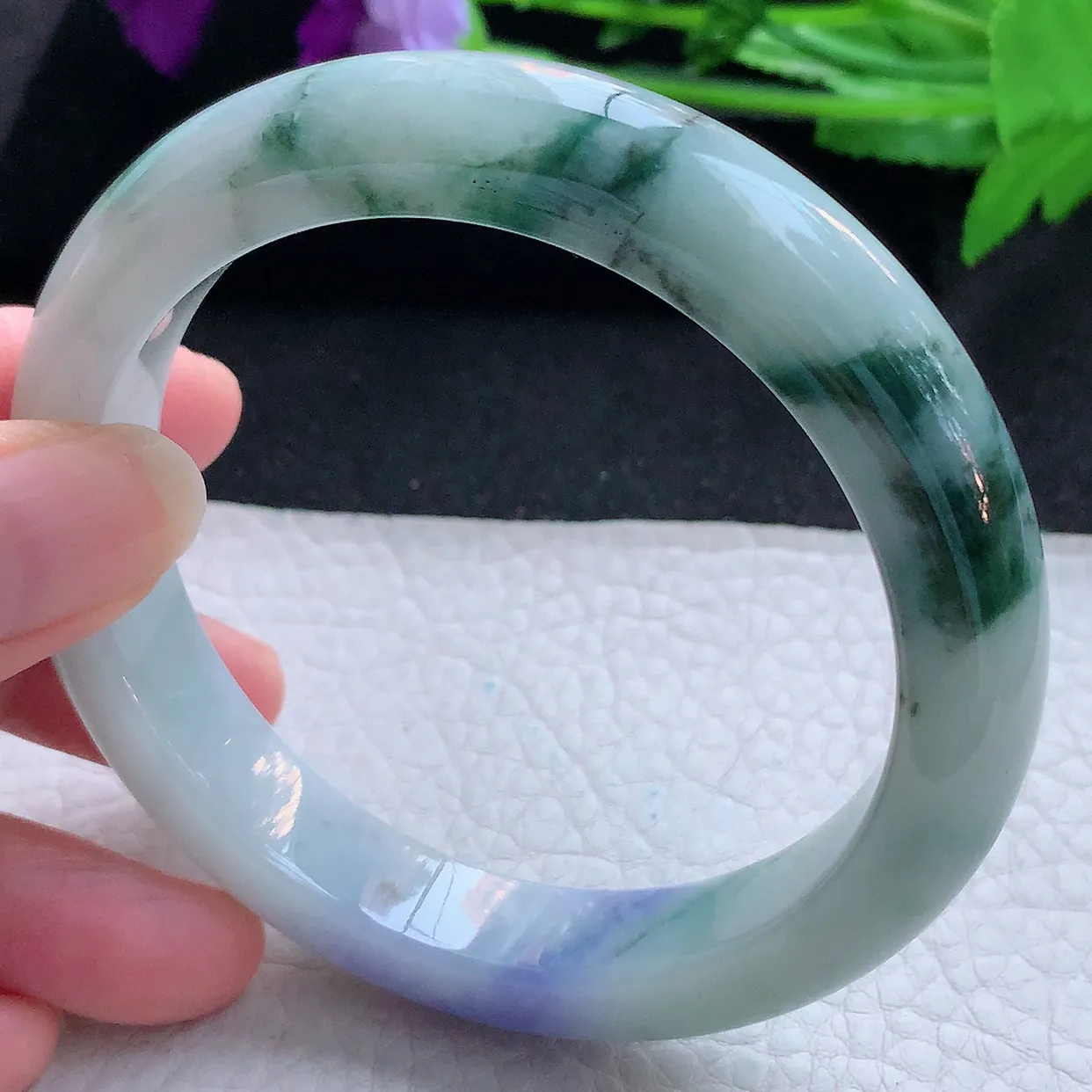 nr大圈口62*12.5*9.3平安镯 天然翡翠A货玉手镯飘花厚装宽边玉手环