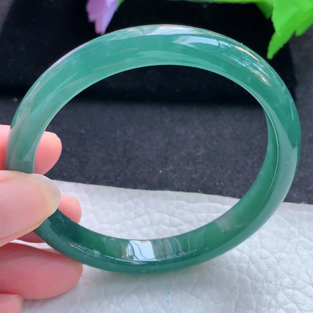 ll自然光58.5*10*7平安镯 天然翡翠A货玉手镯冰润蓝韵秀气宽边玉手环