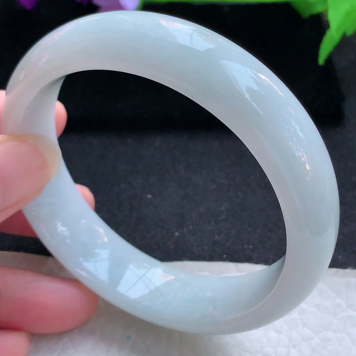 ll大圈口59.5*16.8*8.2轮胎镯 天然翡翠A货玉手镯白月光纯美宽边玉手环