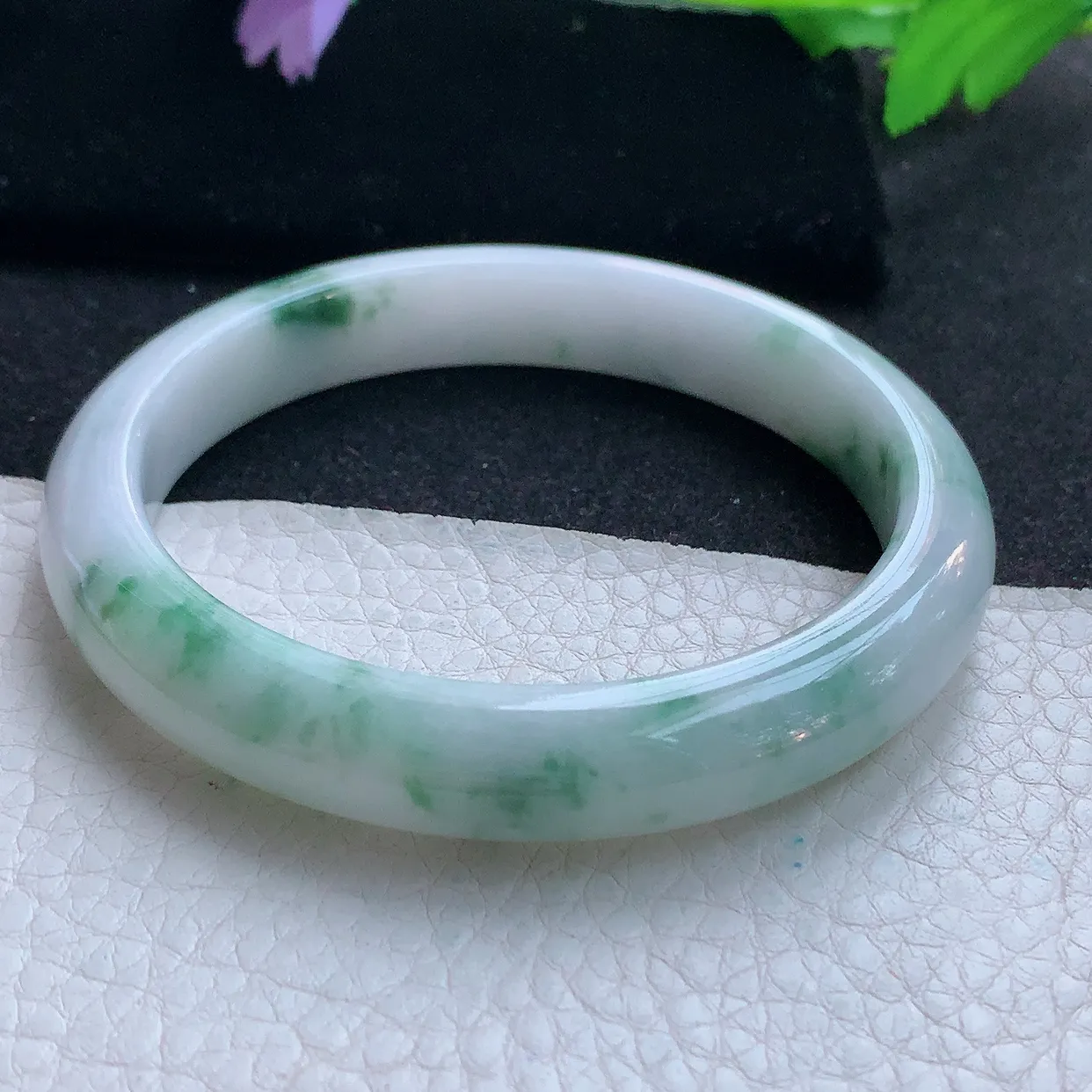 js大圈口61*11.6*8.2平安镯 天然翡翠A货玉手镯飘花灵动宽边玉手环