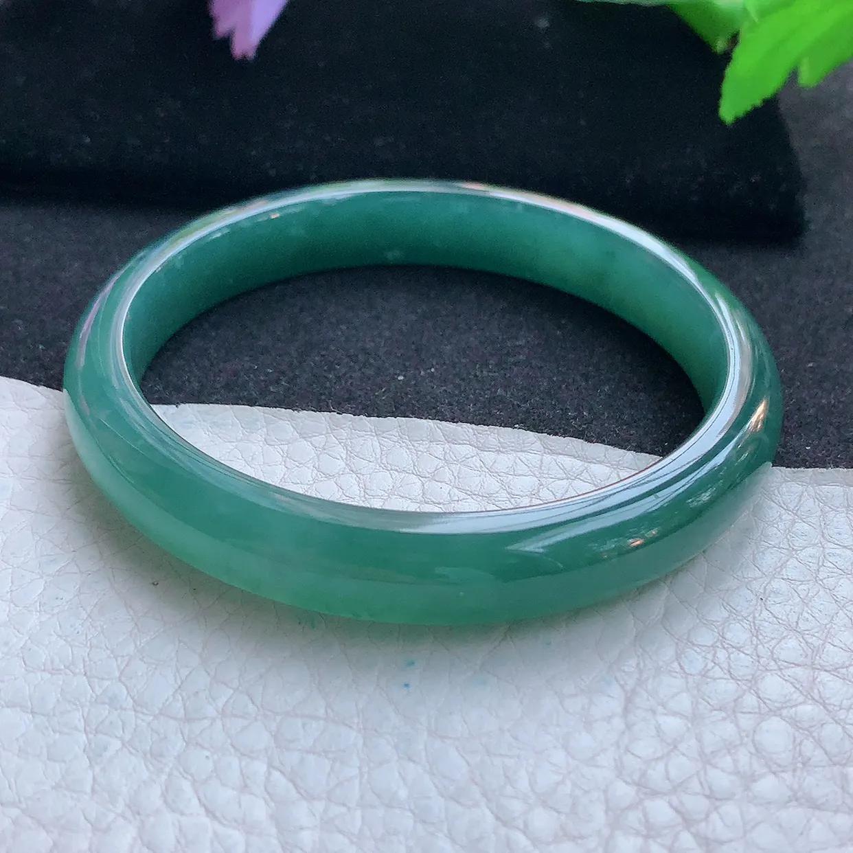 ll自然光58.5*10*7平安镯 天然翡翠A货玉手镯冰润蓝韵秀气宽边玉手环