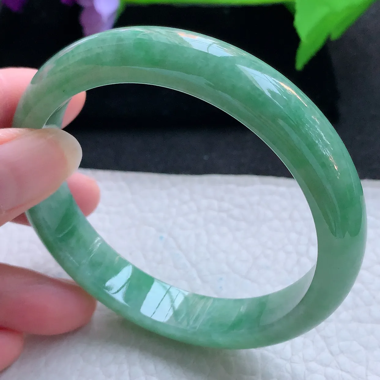 ll大圈口59.8*12*7.,平安镯 天然翡翠A货玉手镯满绿水润宽边玉手环