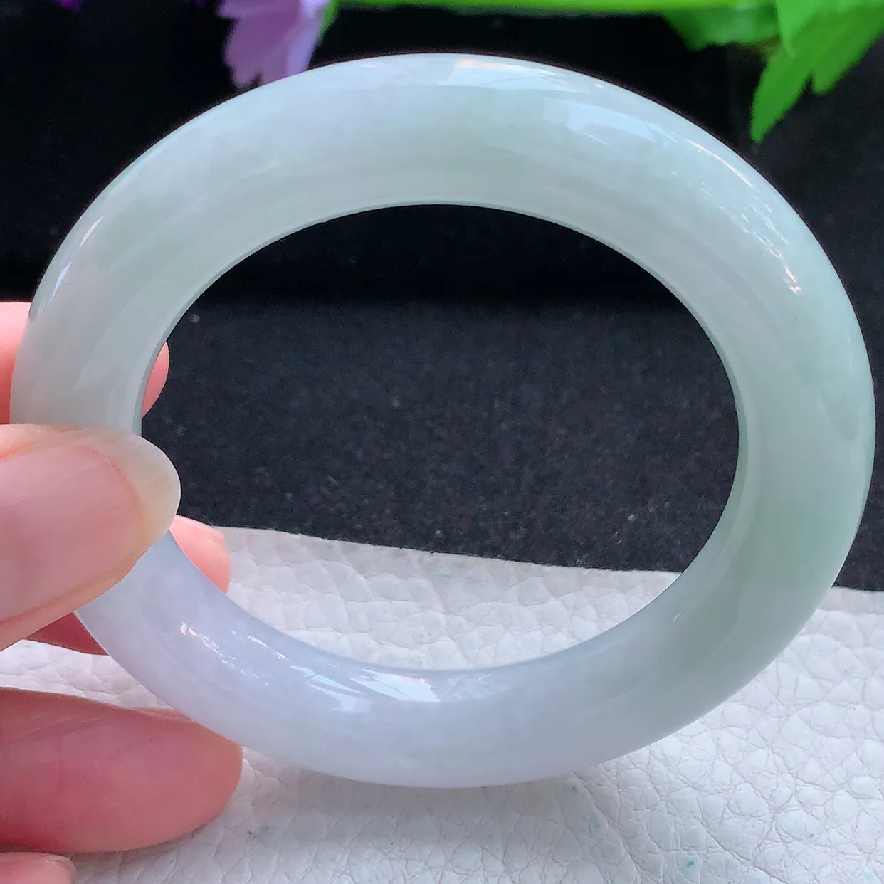 js小圈口52*11.8*11胖圆镯 天然翡翠A货玉手镯淡春带彩福镯 玉手环