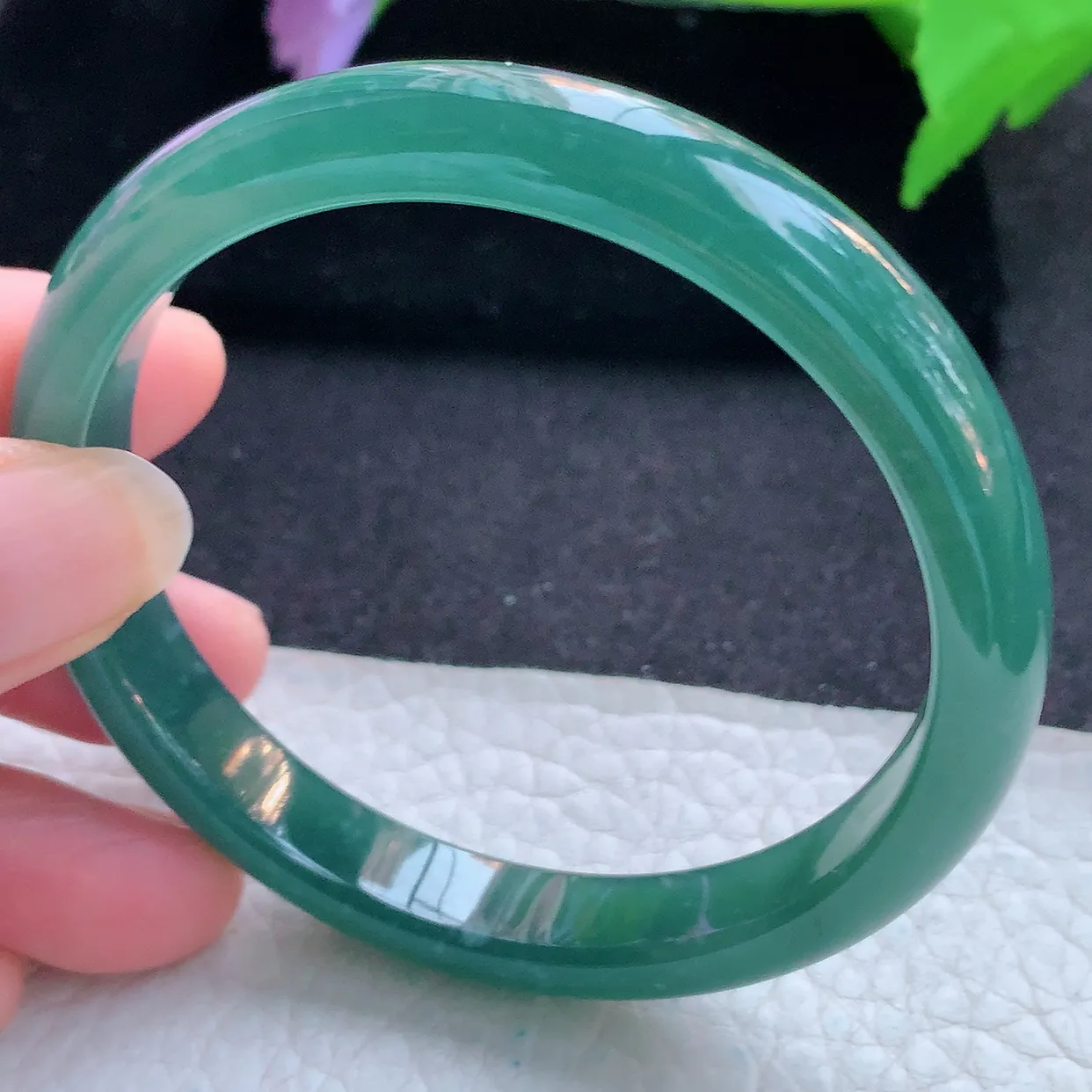 ll自然光58.5*10*7平安镯 天然翡翠A货玉手镯冰润蓝韵秀气宽边玉手环