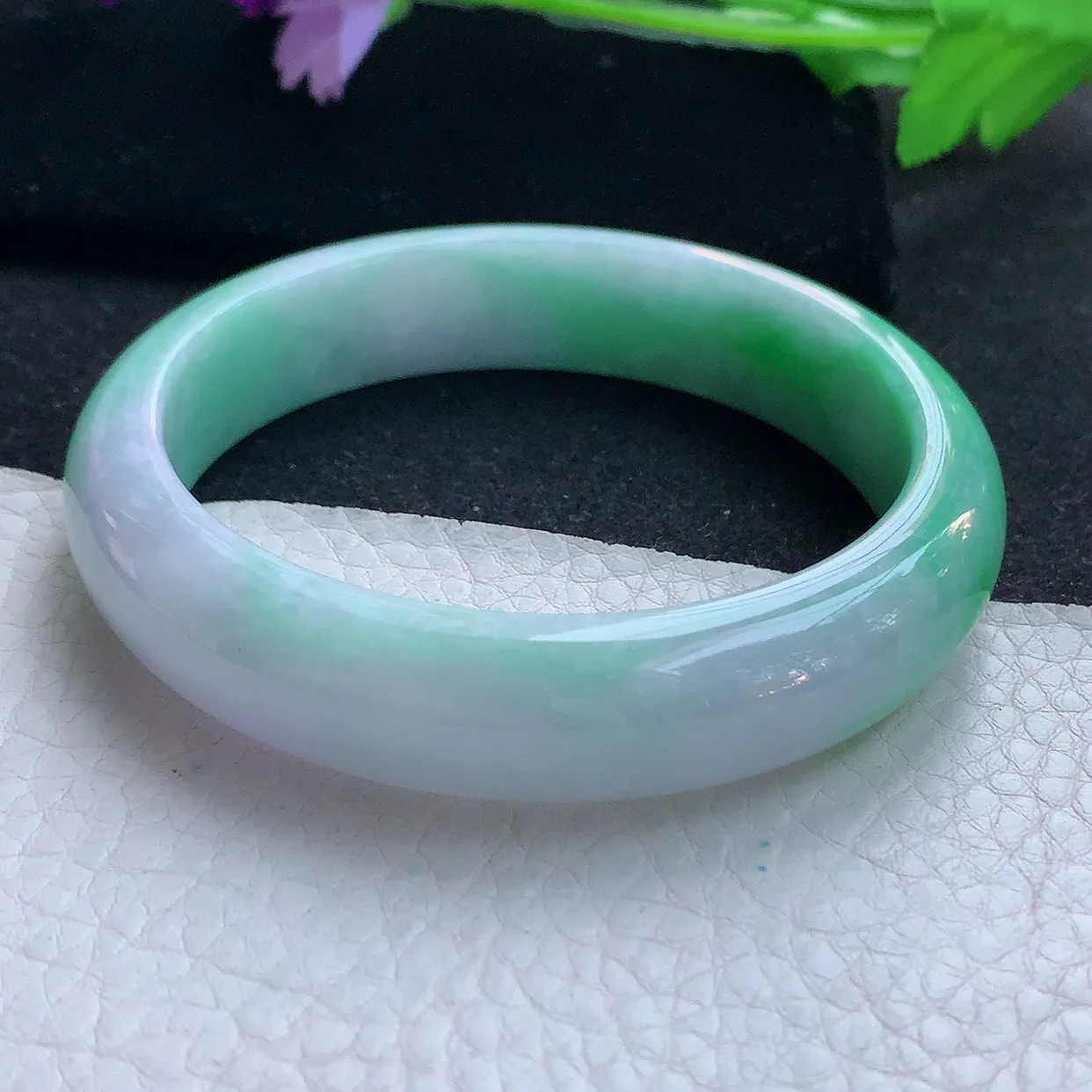 js大圈口60*14*8平安镯 天然翡翠A货玉手镯飘绿大气宽边玉手环