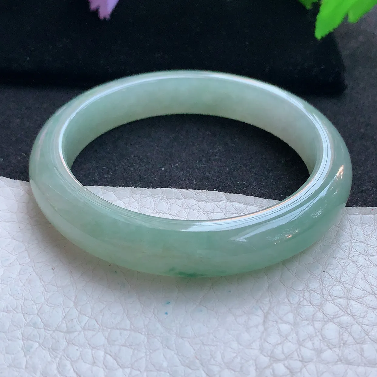 ll自然光56.5*11.3*8.2平安镯 天然翡翠A货玉手镯冰飘花清秀宽边玉手环