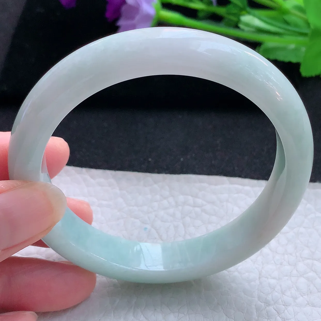 nr自然光59*12.8*9平安镯 天然翡翠A货玉手镯清新清爽宽边玉手环