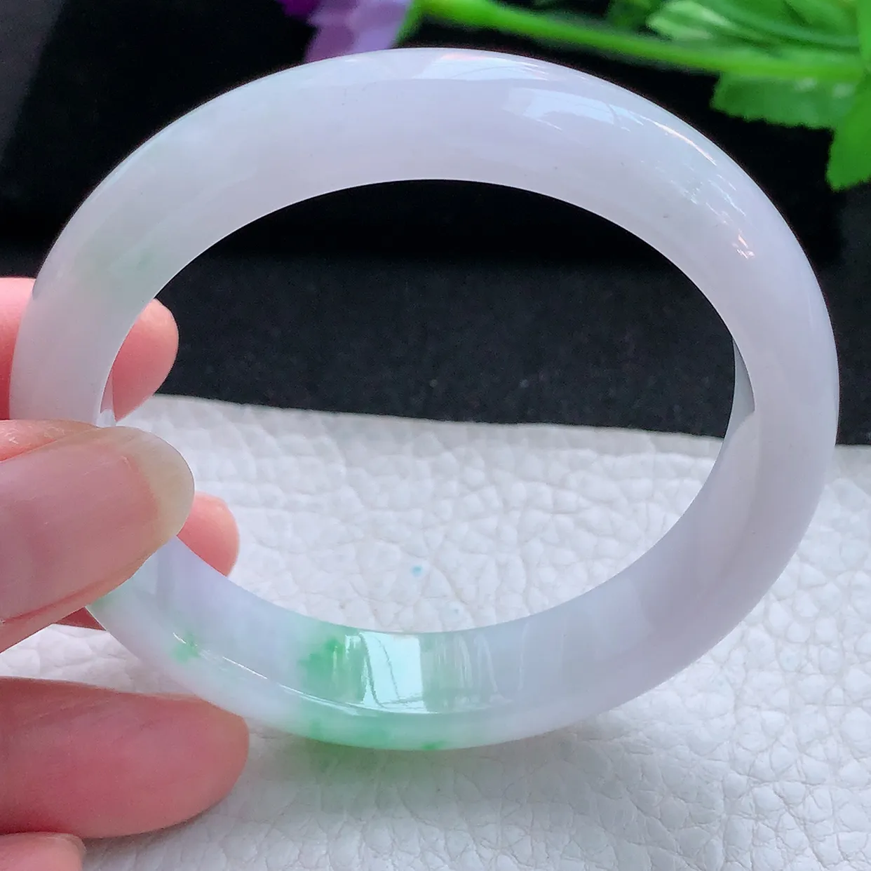 nr自然光57*12.8*8平安镯 天然翡翠A货玉手镯冰飘阳绿宽边玉手环