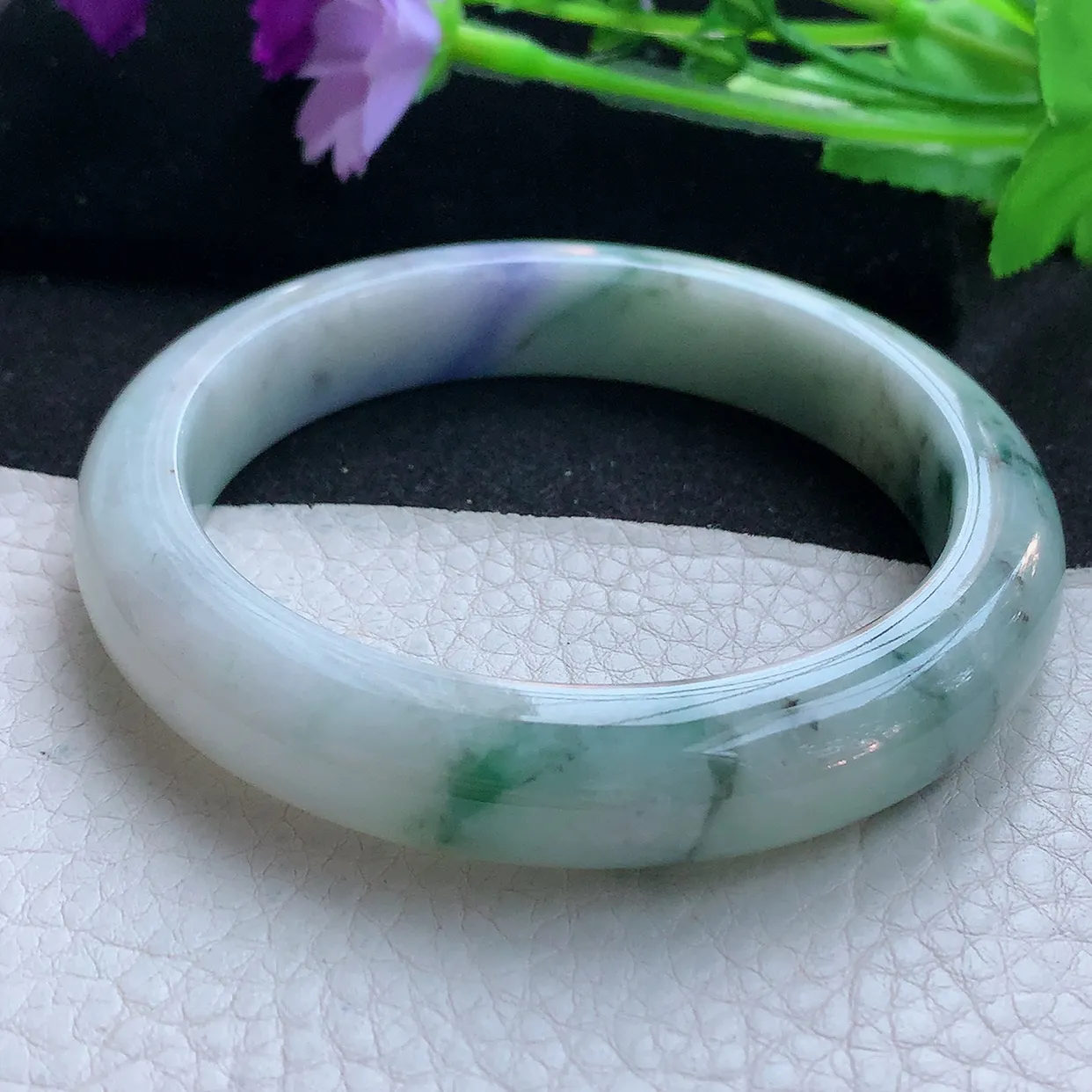 nr大圈口62*12.5*9.3平安镯 天然翡翠A货玉手镯飘花厚装宽边玉手环