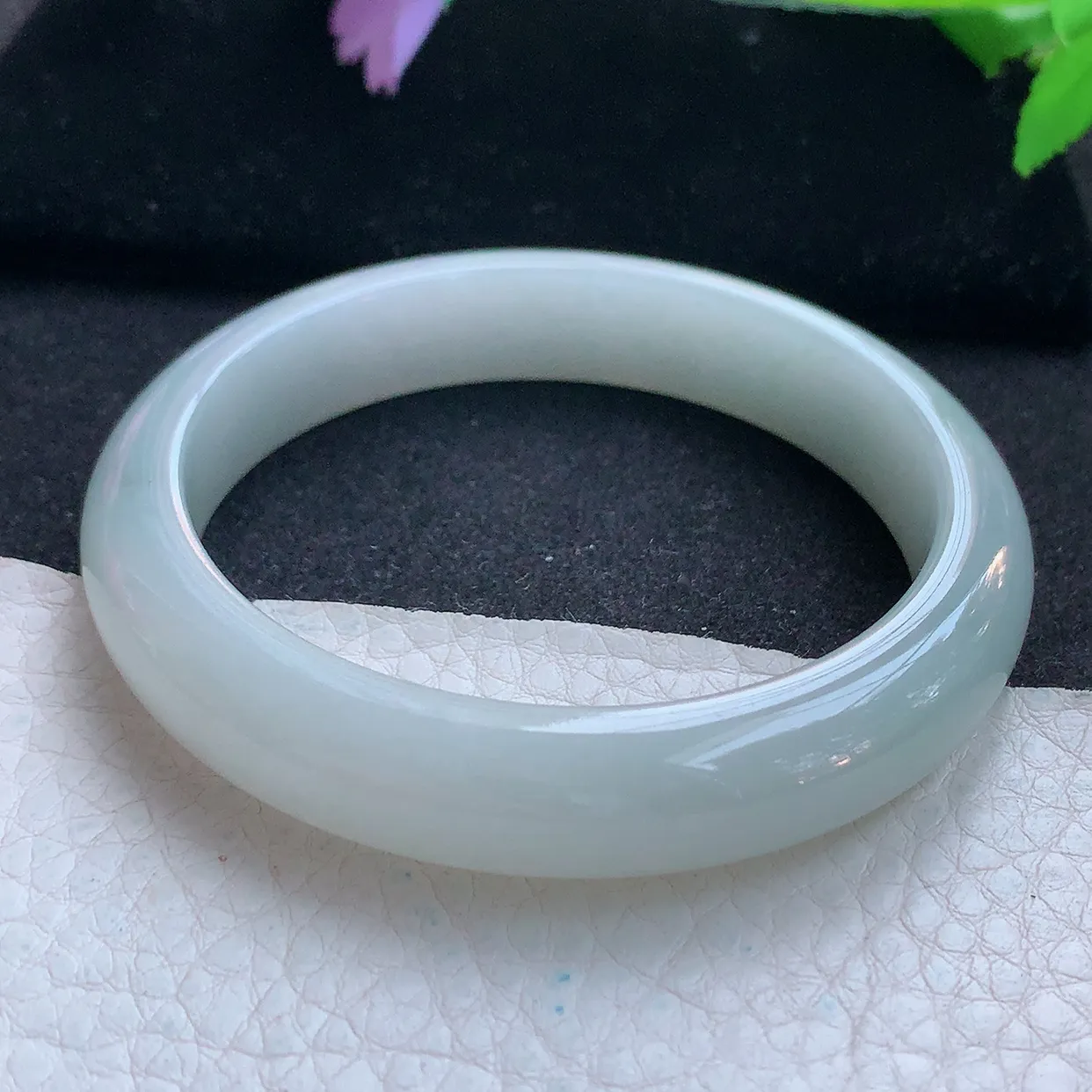 ll自然光57*12*7.8平安镯 天然翡翠A货玉手镯白月光纯美宽边玉手环