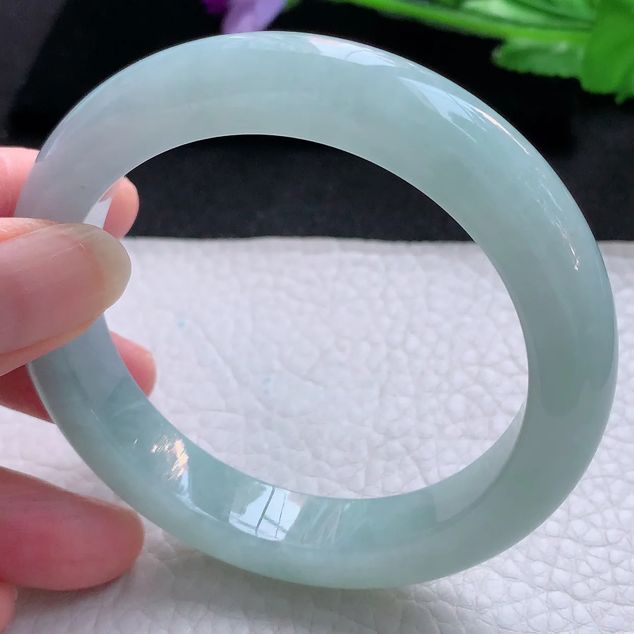 ee自然光57*11.6*9.2平安镯 天然翡翠A货玉手镯天空蓝水润宽边玉手环