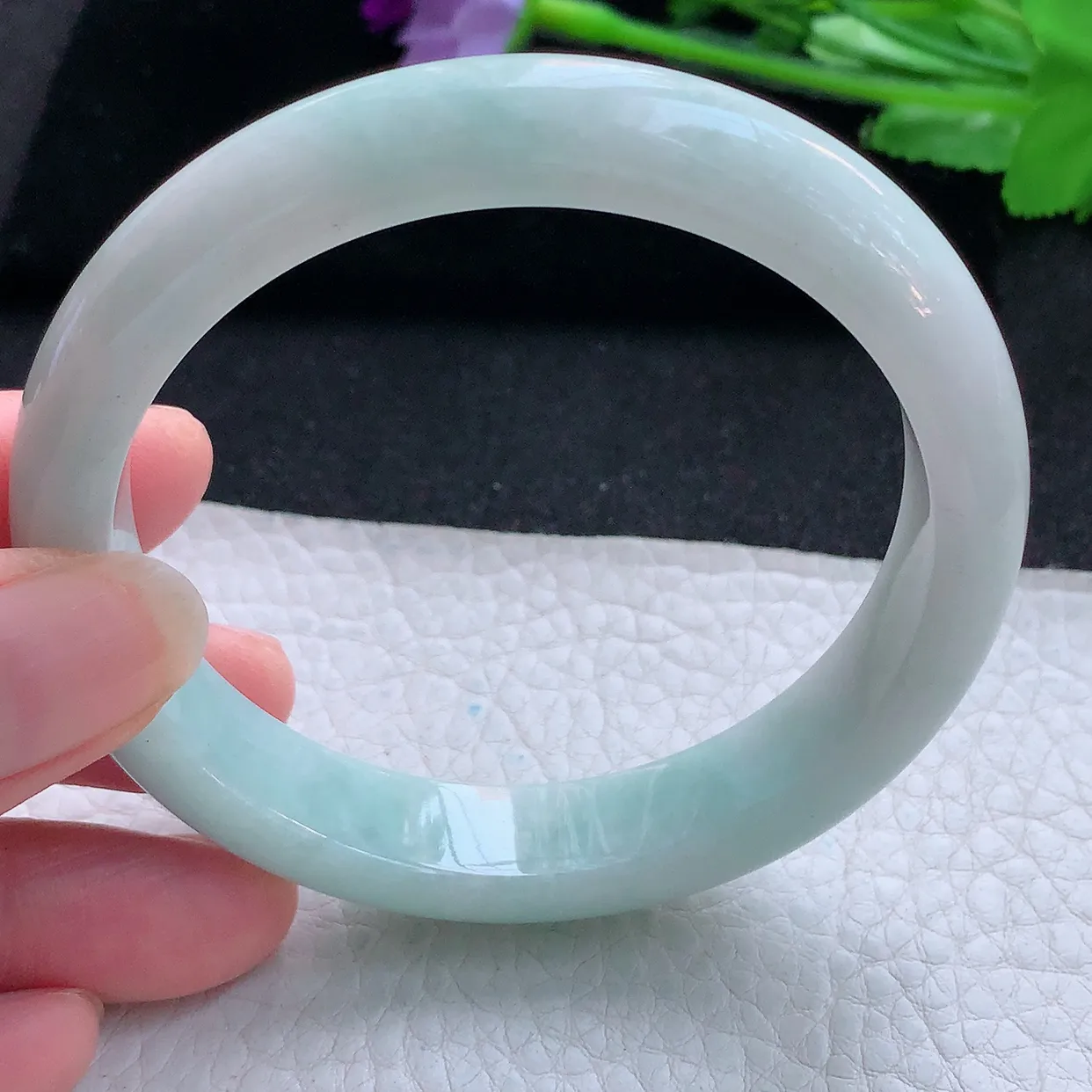 nr自然光59*12.8*9平安镯 天然翡翠A货玉手镯清新清爽宽边玉手环