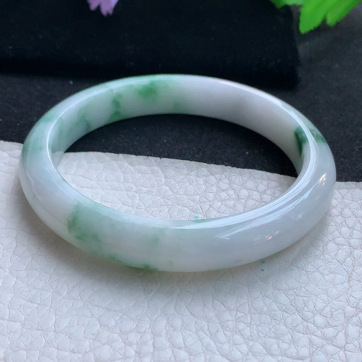 js大圈口61*11.6*8.2平安镯 天然翡翠A货玉手镯飘花灵动宽边玉手环