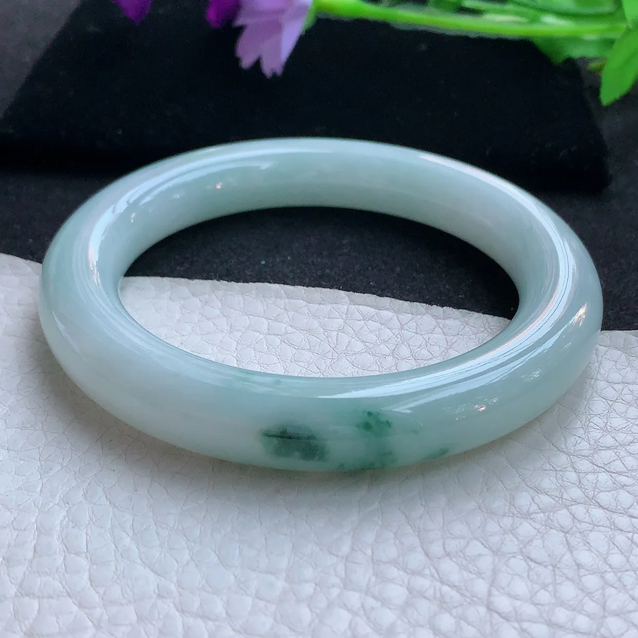 js大圈口60*12*11.8胖圆镯 天然翡翠A货玉手镯飘花大气圆条玉手环