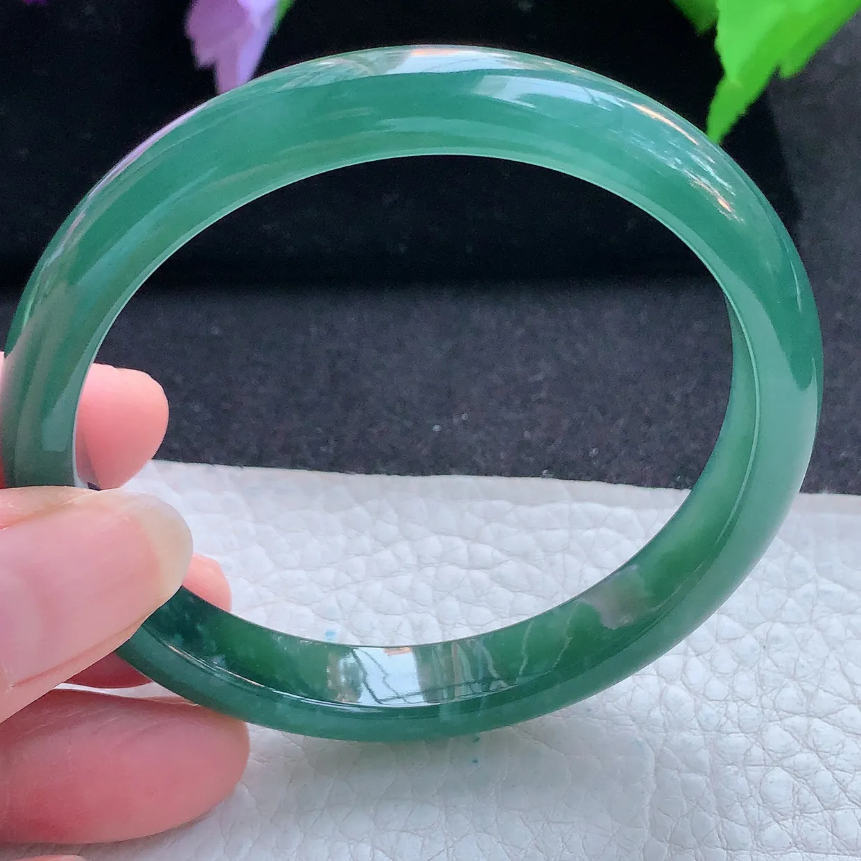 ll自然光59.5*10.2*7平安镯 天然翡翠A货玉手镯冰蓝秀气宽边玉手环