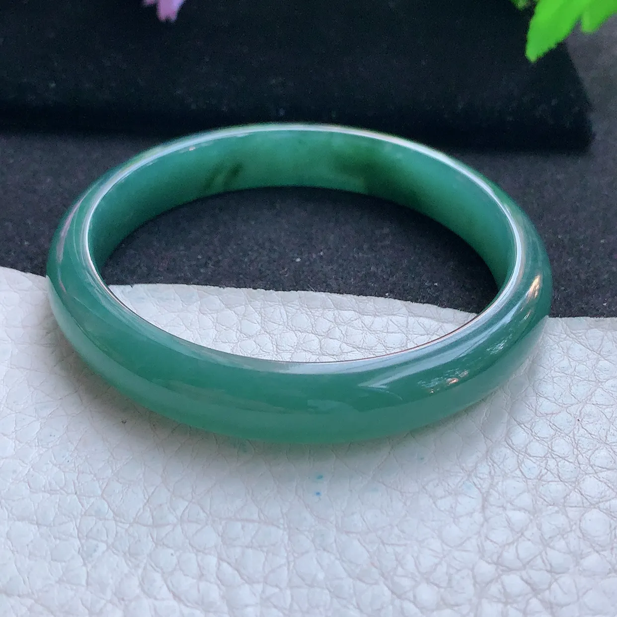 ll自然光54.5*10*6.3平安镯 天然翡翠A货玉手镯蓝韵秀气宽边玉手环