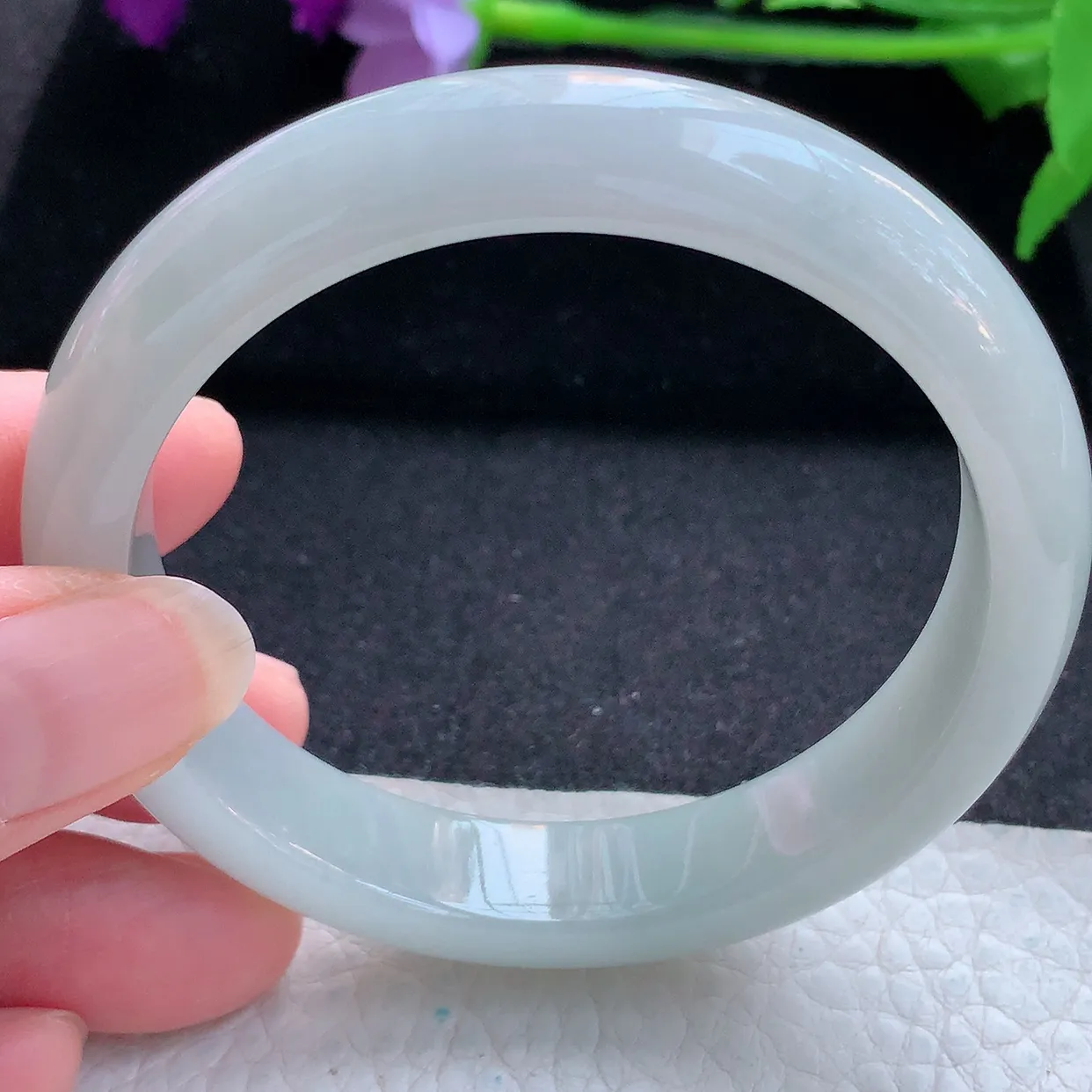 ll自然光57*12*7.8平安镯 天然翡翠A货玉手镯白月光纯美宽边玉手环