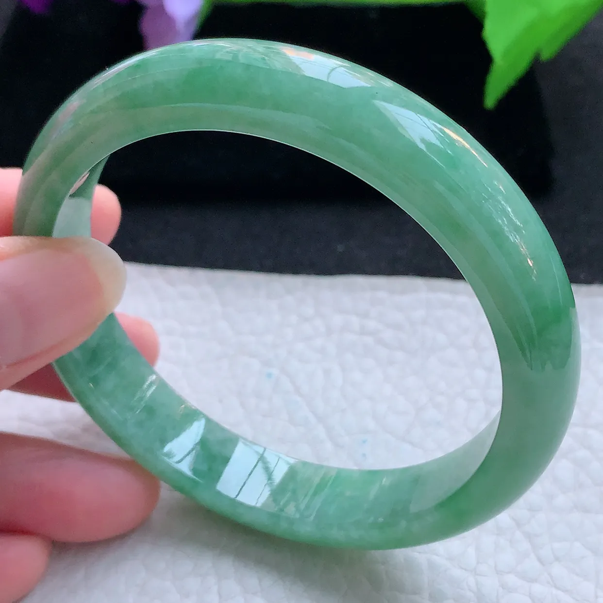 ll大圈口59.8*12*7.,平安镯 天然翡翠A货玉手镯满绿水润宽边玉手环
