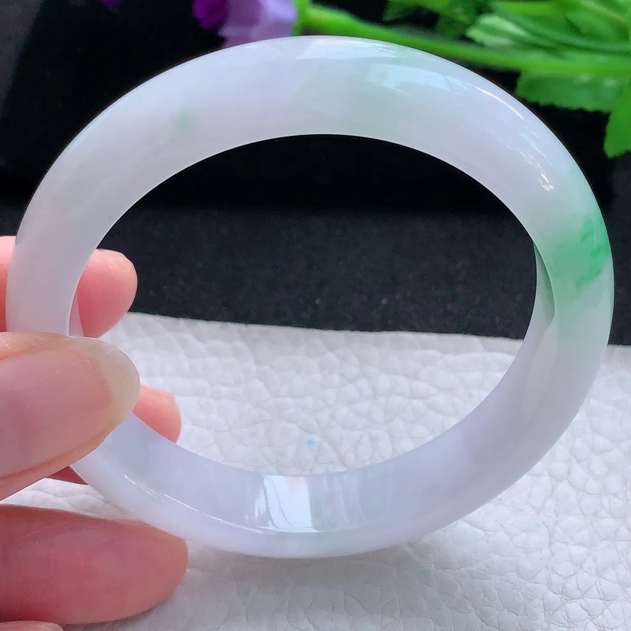 nr自然光57*12.8*8平安镯 天然翡翠A货玉手镯冰飘阳绿宽边玉手环