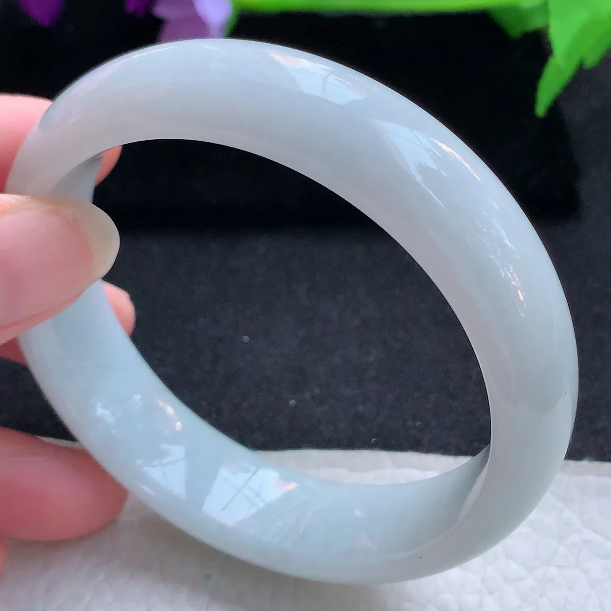ll大圈口59.5*16.8*8.2轮胎镯 天然翡翠A货玉手镯白月光纯美宽边玉手环