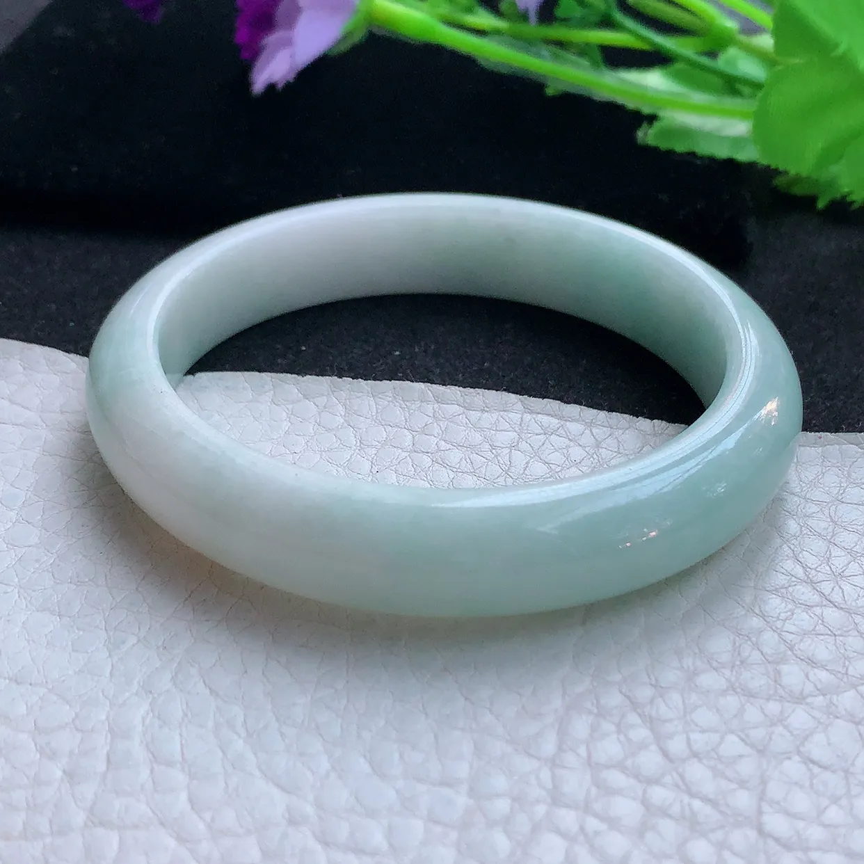 nr自然光59*12.8*9平安镯 天然翡翠A货玉手镯清新清爽宽边玉手环