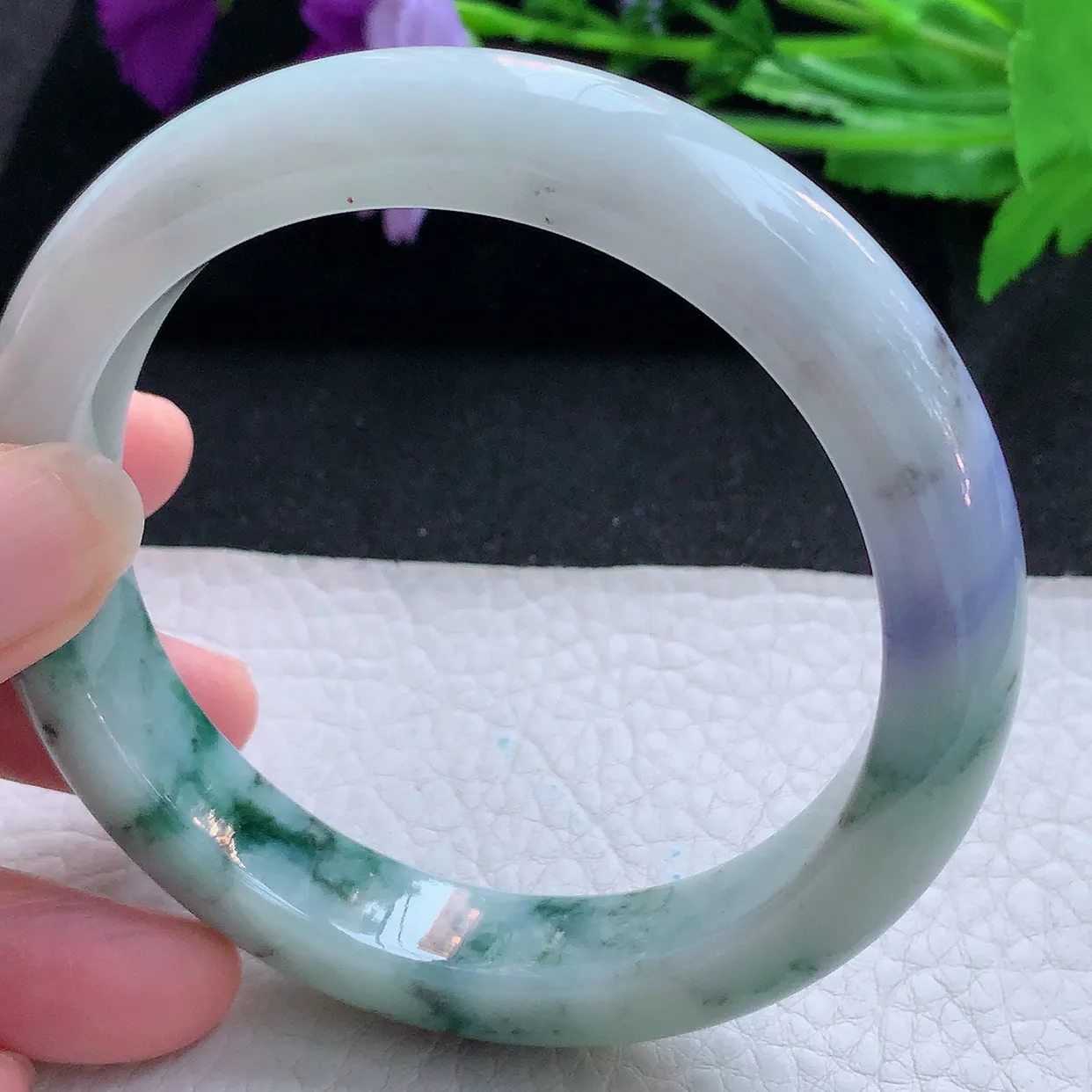 nr大圈口62*12.5*9.3平安镯 天然翡翠A货玉手镯飘花厚装宽边玉手环