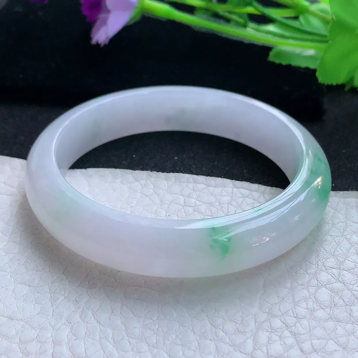 nr自然光57*12.8*8平安镯 天然翡翠A货玉手镯冰飘阳绿宽边玉手环