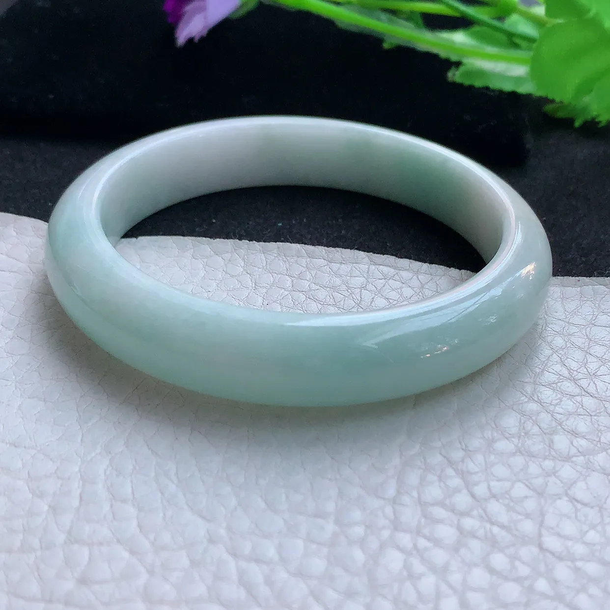 nr自然光59*12.8*9平安镯 天然翡翠A货玉手镯清新清爽宽边玉手环