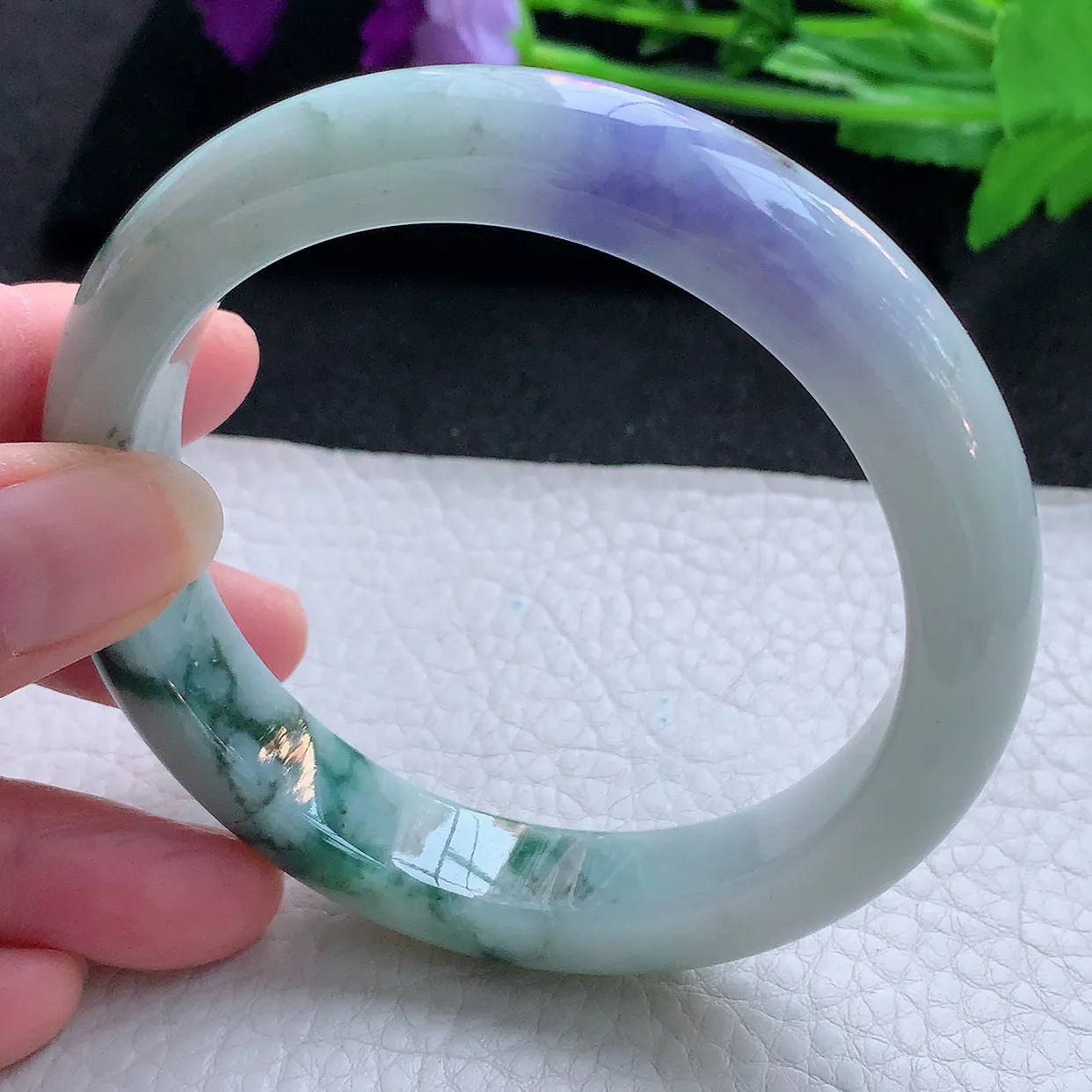 nr大圈口62*12.5*9.3平安镯 天然翡翠A货玉手镯飘花厚装宽边玉手环