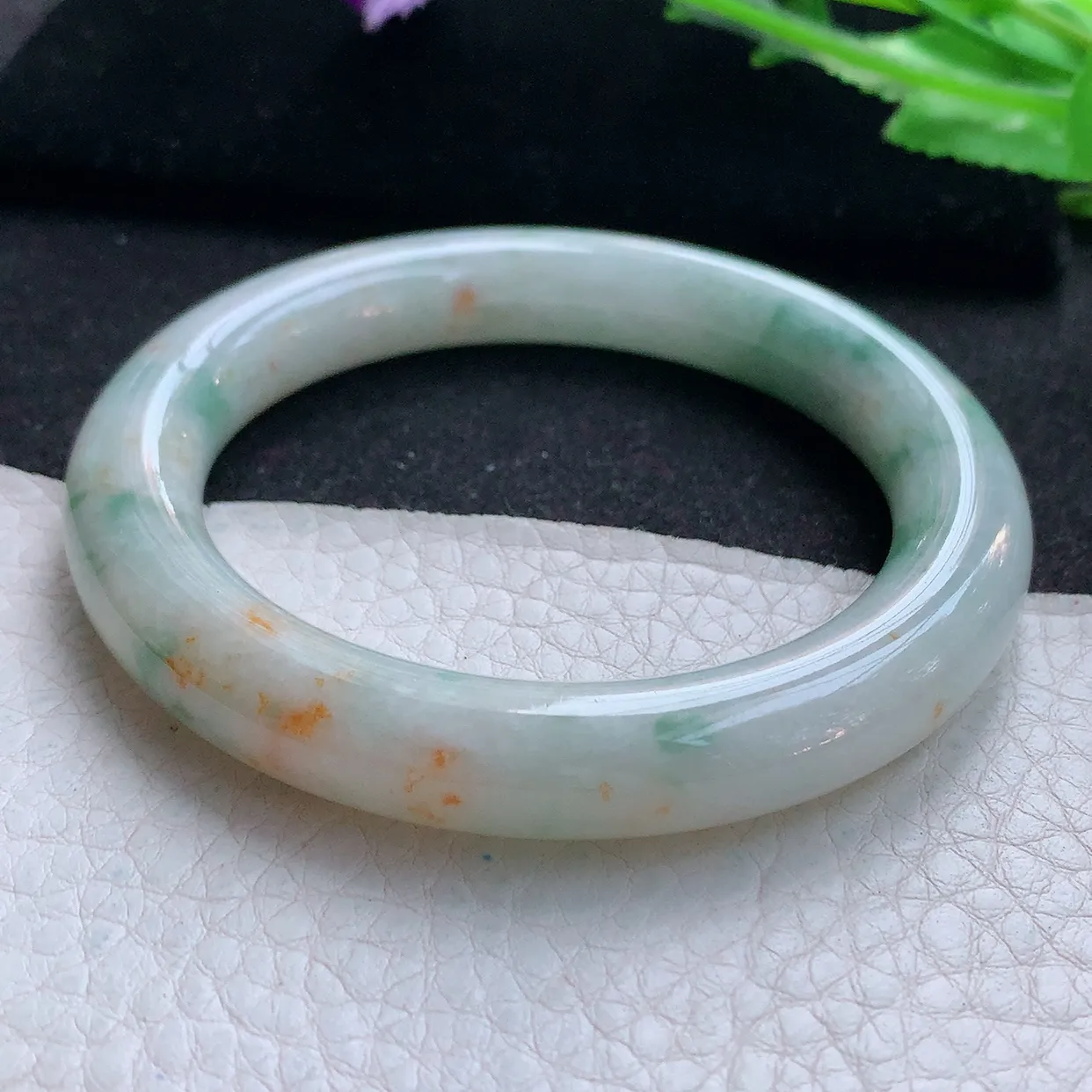 ll自然光55*10.4美人镯 天然翡翠A货玉手镯三彩圆条玉手环