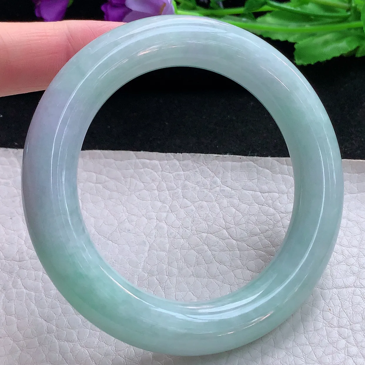 z自然光58*12.5*12.6胖圆镯 缅甸翡翠A货玉手镯春带彩大气圆条美人镯